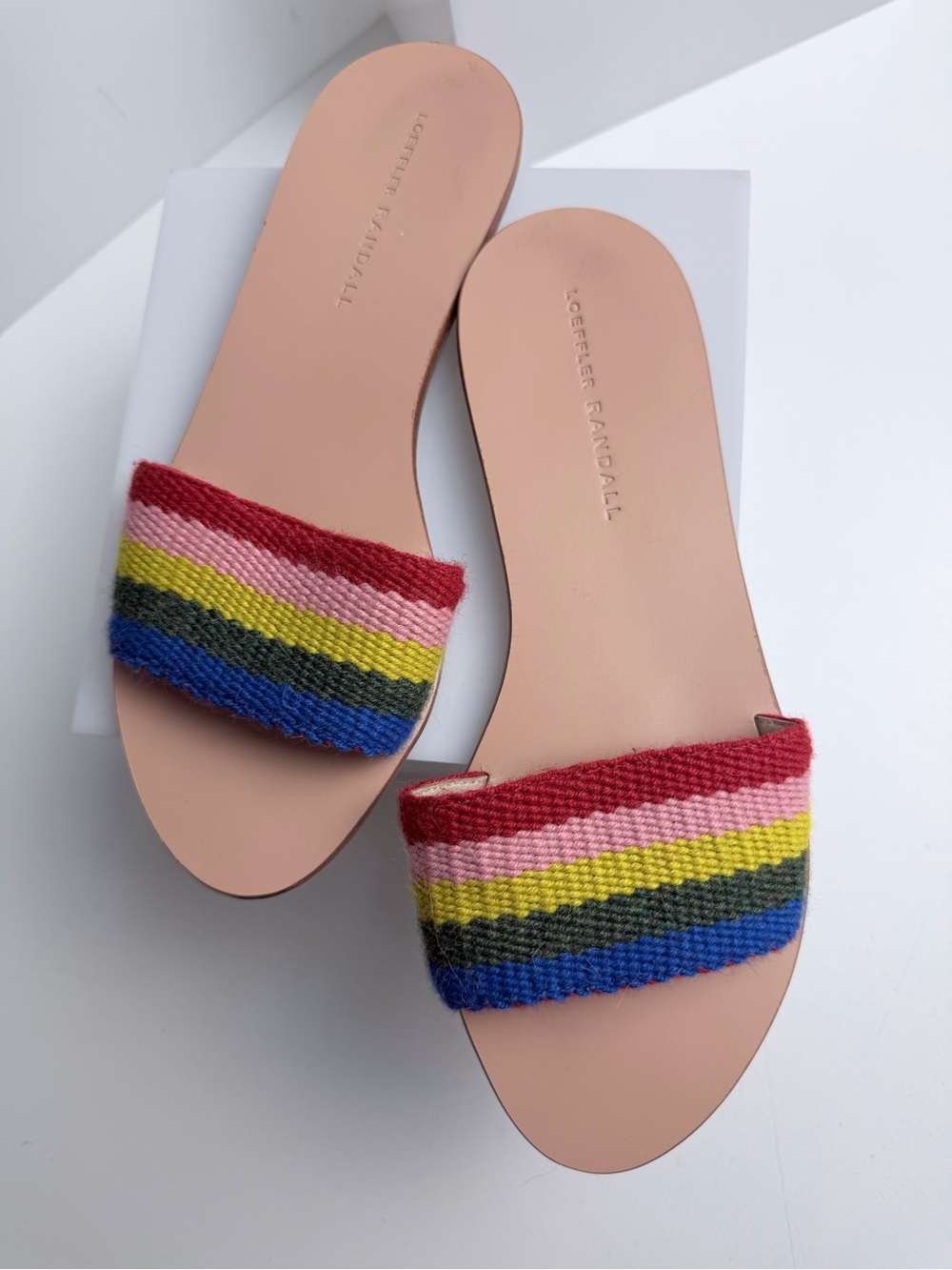 Loeffler Randall Stella Plank Slide Sandals Size 7 Rainbow Pattern Print